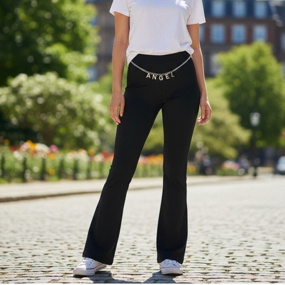 Amazing Vintage Y2K 2000s Street Magic Black Angel Chain Flare Pants Medium